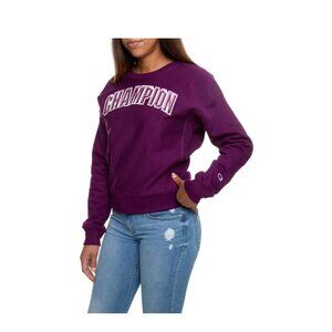 Champion Reverse Weave Crew Sweatshirt Womens Med Embroidered Logo purple EUC